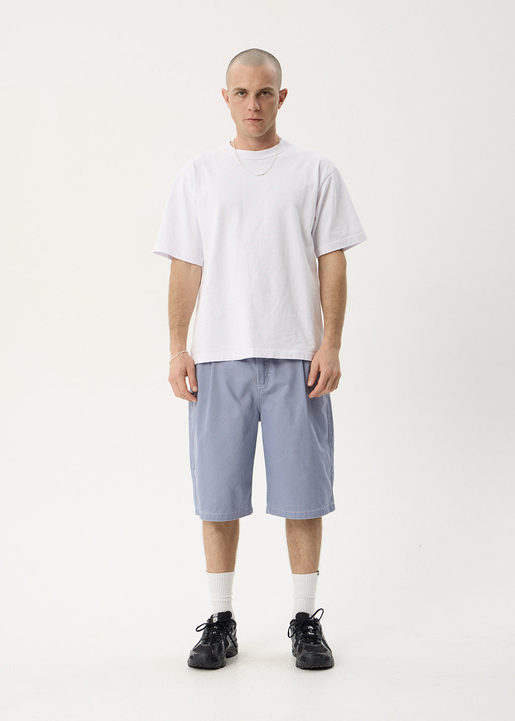 AFENDS Mens Fast Forward - Baggy Pleated Short 24" - Washed Slate Blue