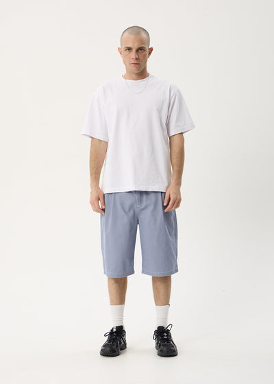 AFENDS Mens Fast Forward - Baggy Pleated Short 24" - Washed Slate Blue