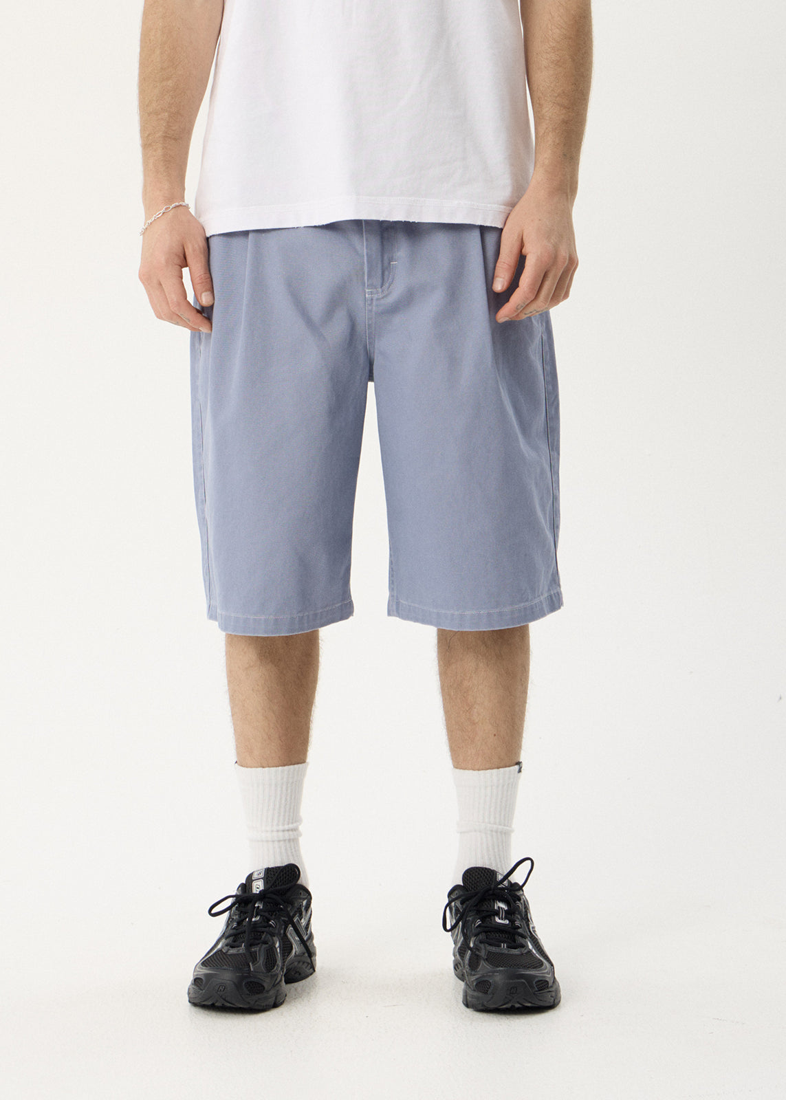 AFENDS Mens Fast Forward - Baggy Pleated Short 24" - Washed Slate Blue
