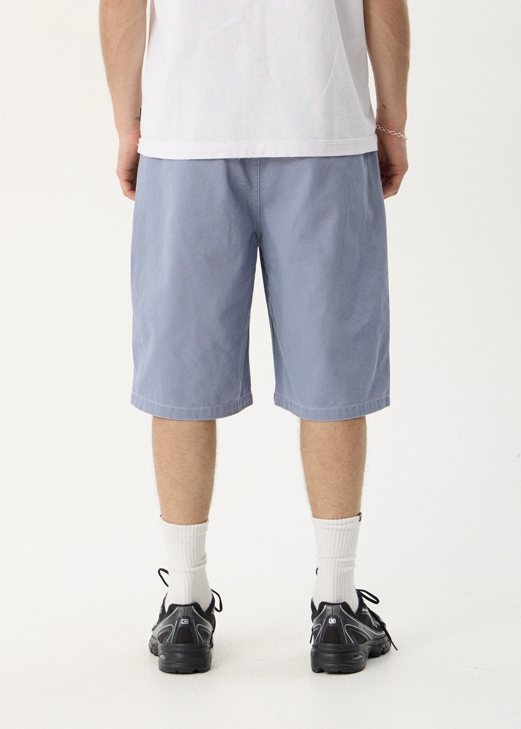 AFENDS Mens Fast Forward - Baggy Pleated Short 24" - Washed Slate Blue