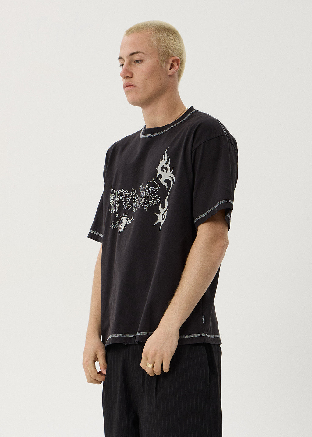 AFENDS Yang - Heavyweight Boxy Tee - Stone Black