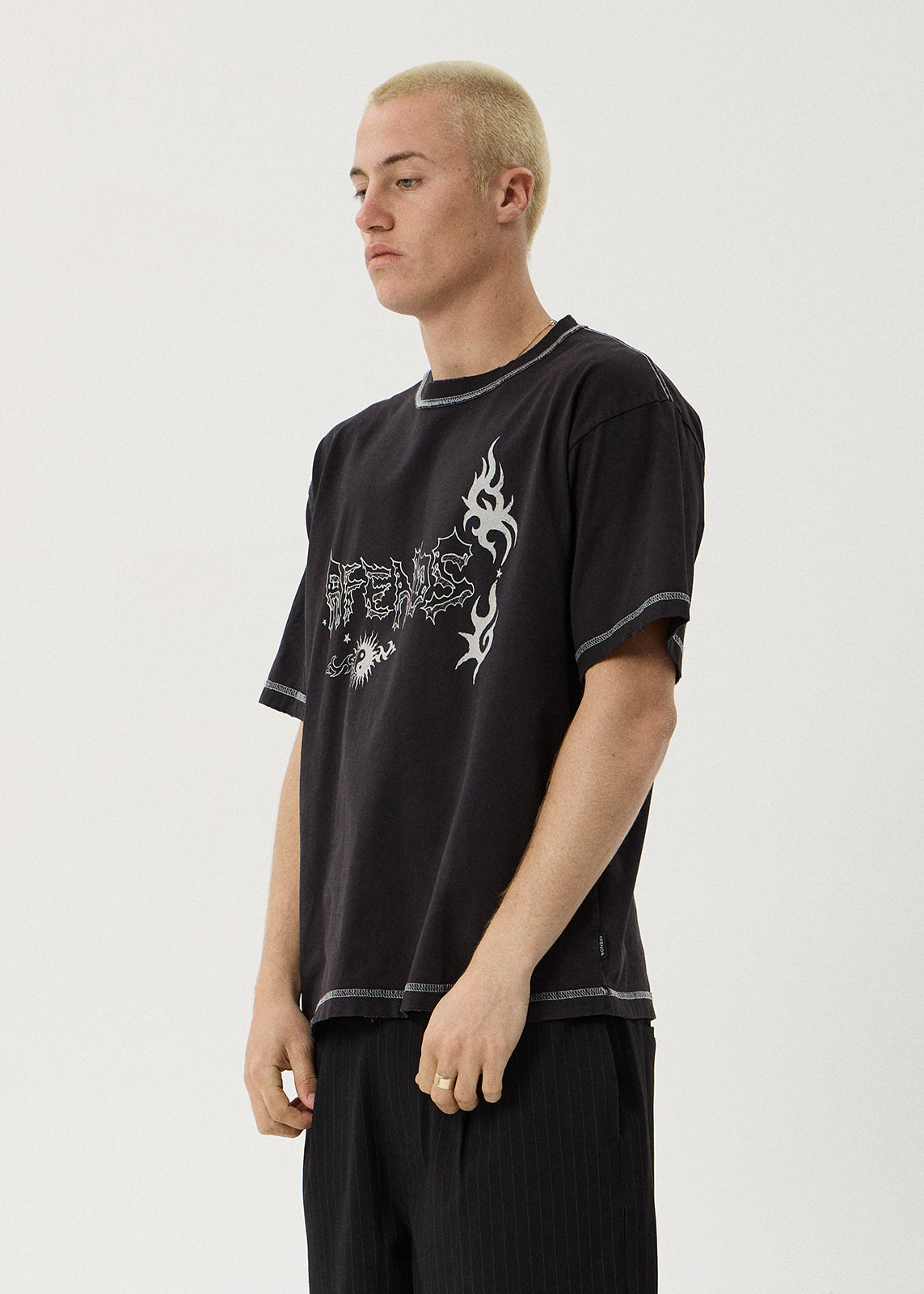 AFENDS Yang - Heavyweight Boxy Tee - Stone Black