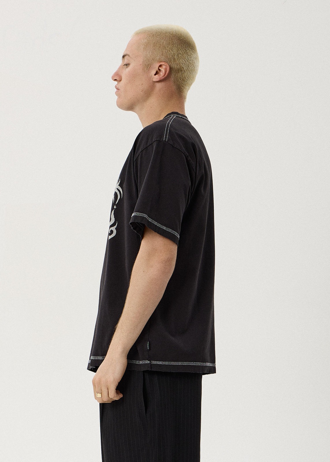 AFENDS Yang - Heavyweight Boxy Tee - Stone Black