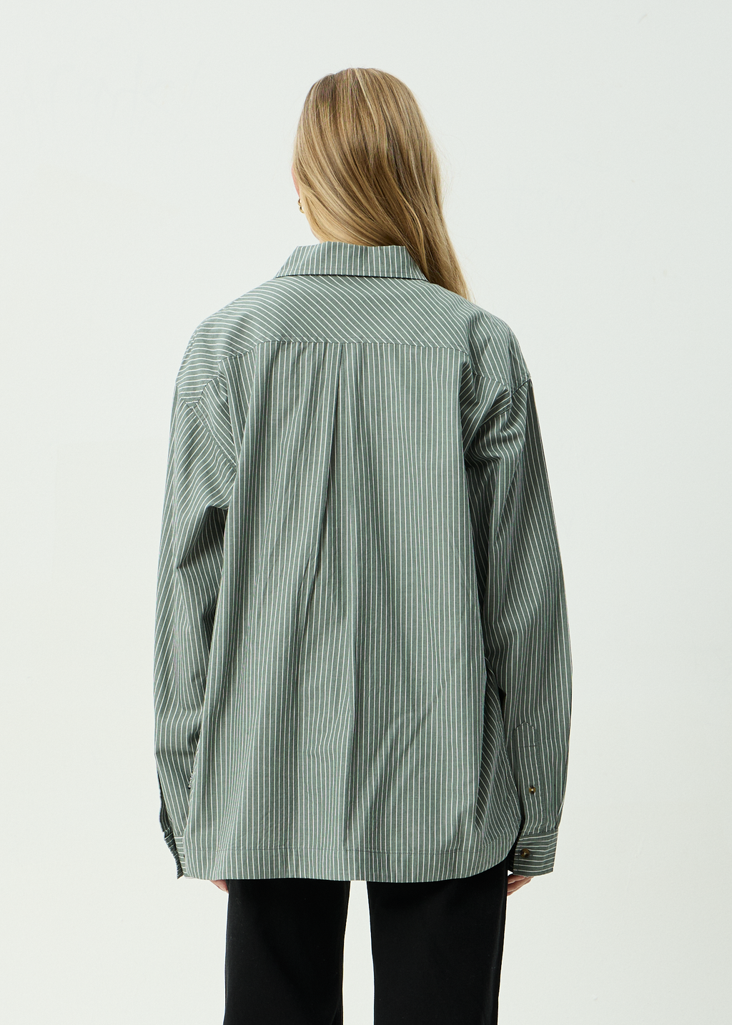 AFENDS Mens Pinned - Organic Oversized Striped Long Sleeve Shirt - Sycamore Stripe