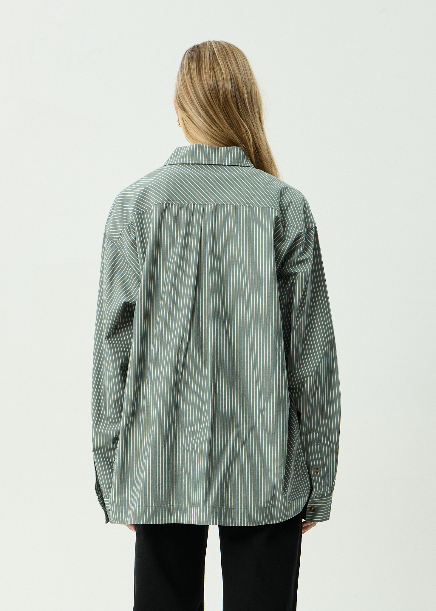 AFENDS Mens Pinned - Organic Oversized Striped Long Sleeve Shirt - Sycamore Stripe