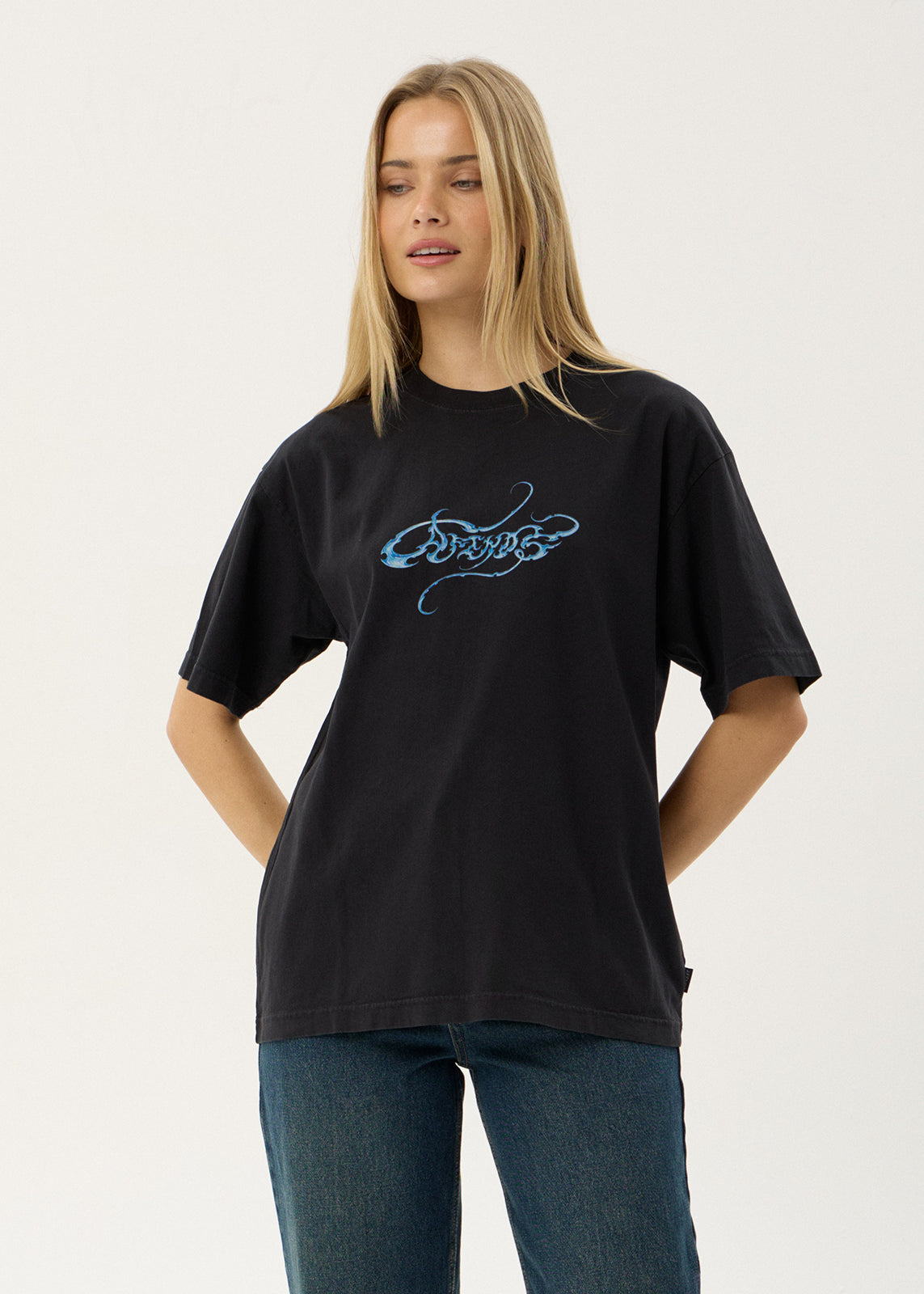 AFENDS Mens Razor - Boxy Tee - Stone Black