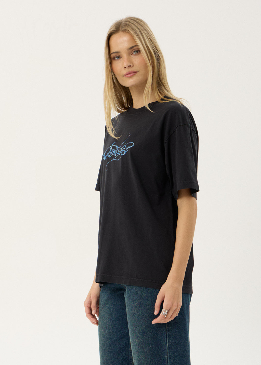 AFENDS Mens Razor - Boxy Tee - Stone Black