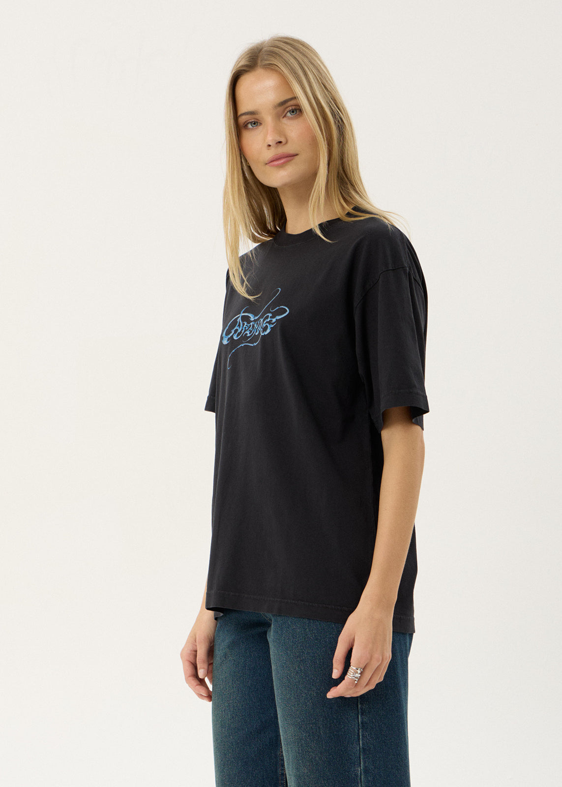 AFENDS Mens Razor - Boxy Tee - Stone Black