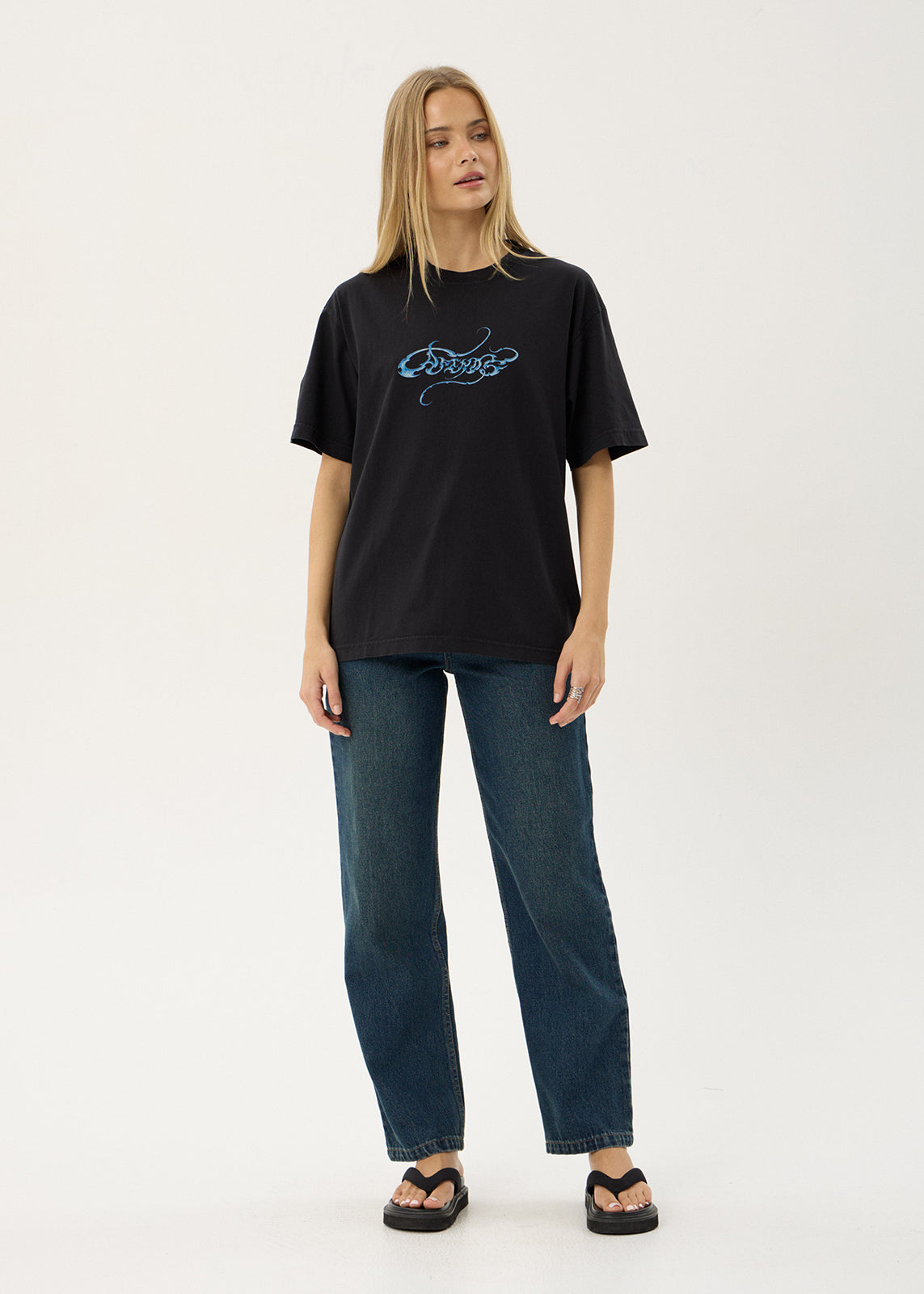 AFENDS Mens Razor - Boxy Tee - Stone Black