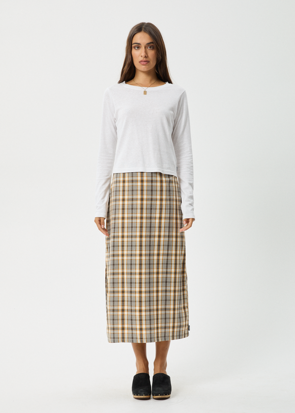 AFENDS Womens Check Out -  Midi Skirt - Moonbeam Check