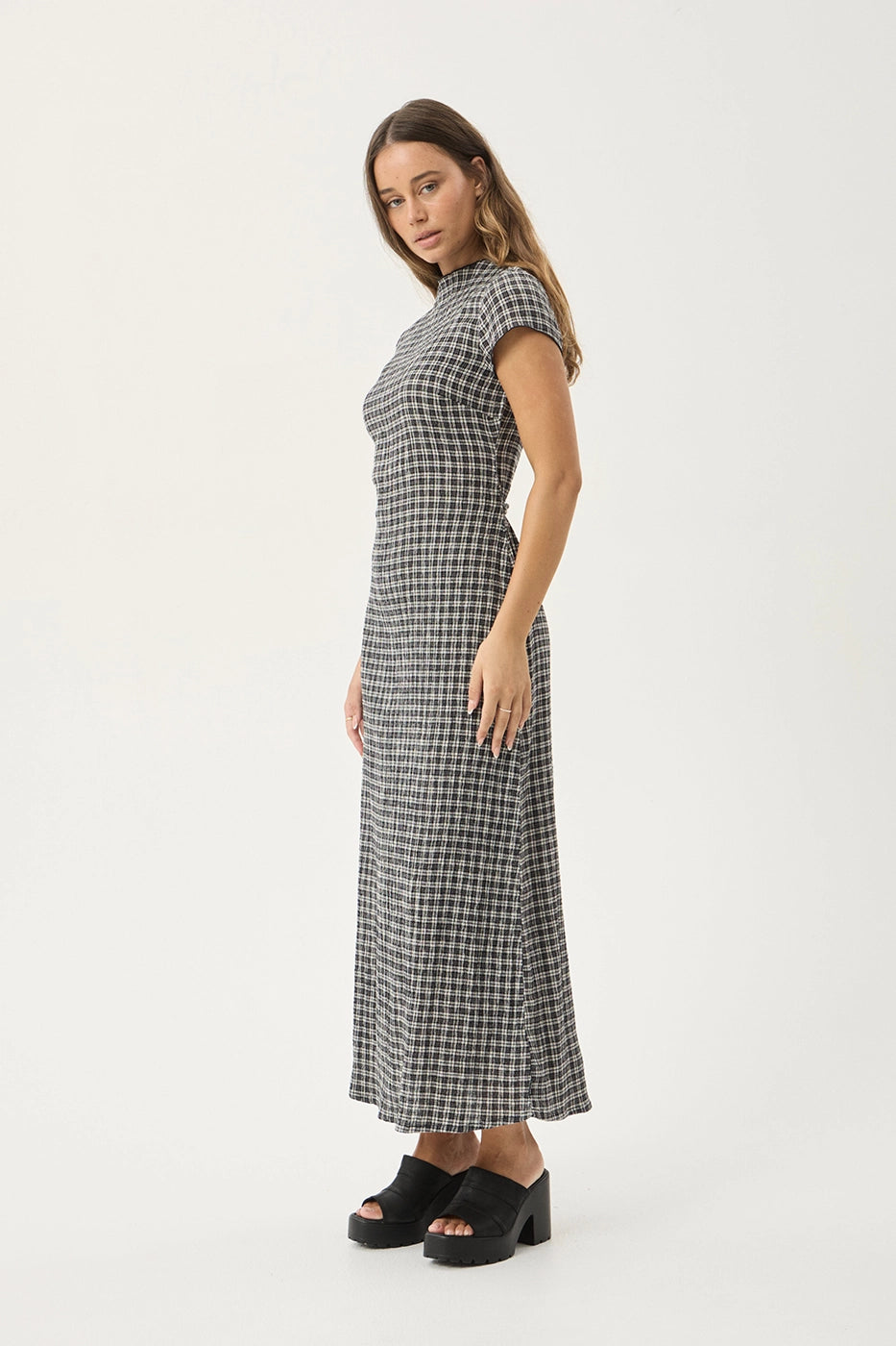 AFENDS Womens Elodie - Seersucker Midi Dress - Asta Steel Check