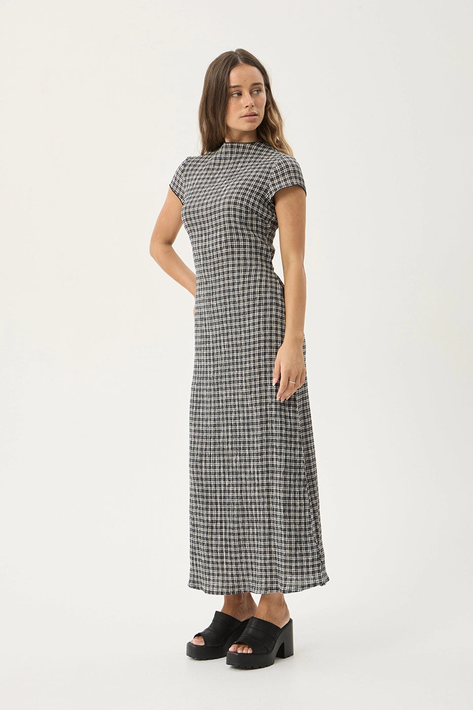 asta seersucker maxi dress AFENDS Womens Asta Seersucker Maxi Dress in Steel Check