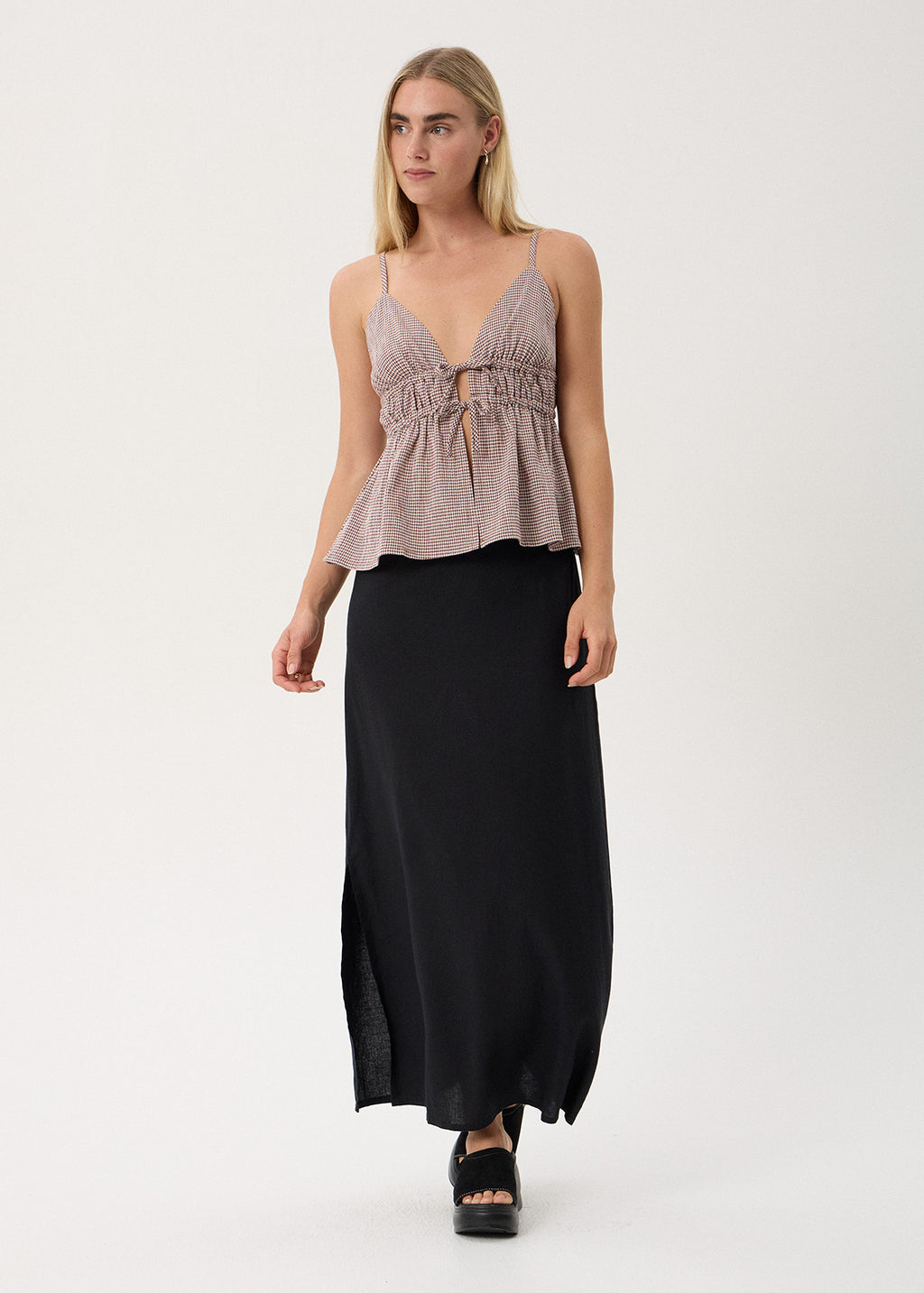 AFENDS Ana - Tie Top - Indy Mahogany Check