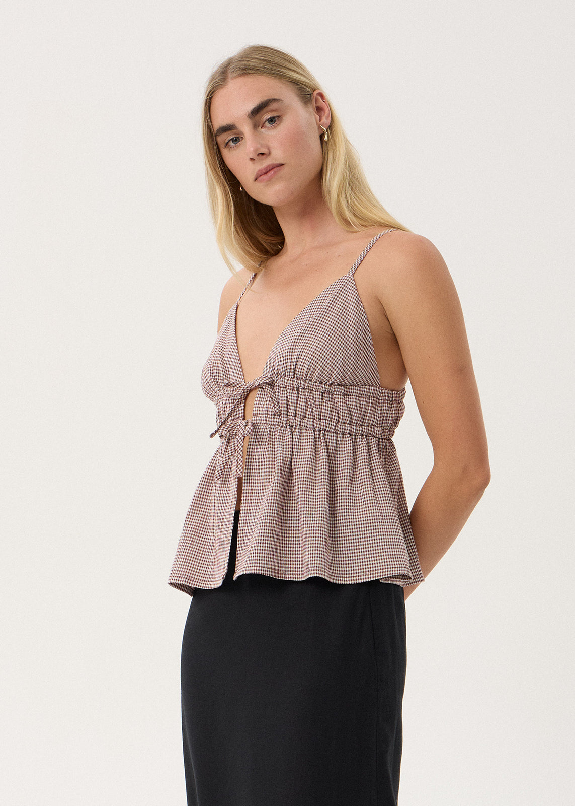 AFENDS Ana - Tie Top - Indy Mahogany Check