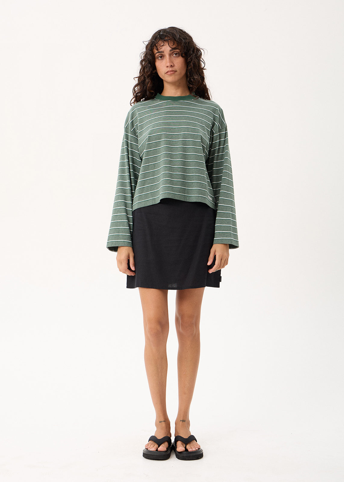 AFENDS Womens Altitude - Long Sleeve Tee - Pine Stripe