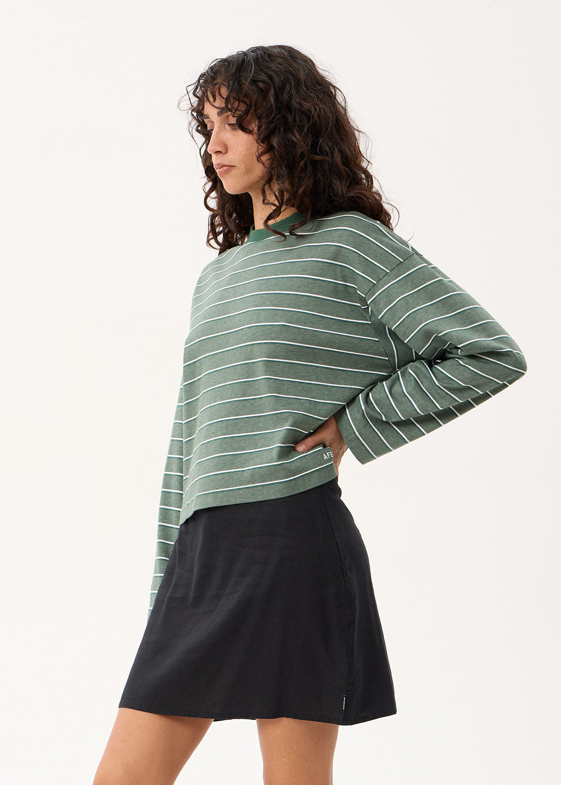 AFENDS Womens Altitude - Long Sleeve Tee - Pine Stripe