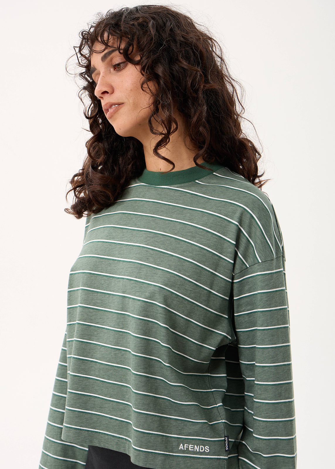 AFENDS Womens Altitude - Long Sleeve Tee - Pine Stripe