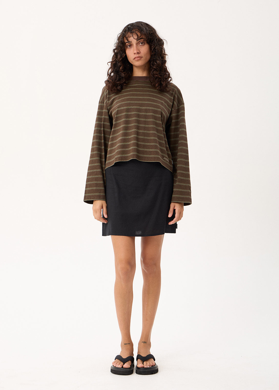 AFENDS Womens Altitude - Long Sleeve Tee - Coffee Stripe