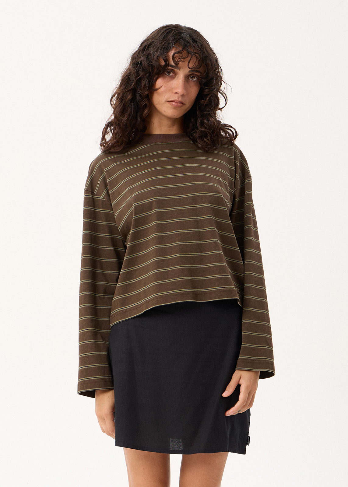 AFENDS Womens Altitude - Long Sleeve Tee - Coffee Stripe