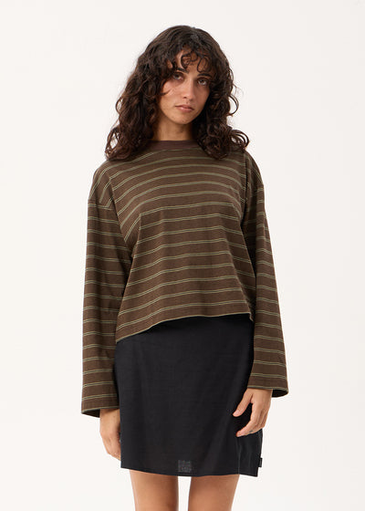 AFENDS Womens Altitude - Long Sleeve Tee - Coffee Stripe