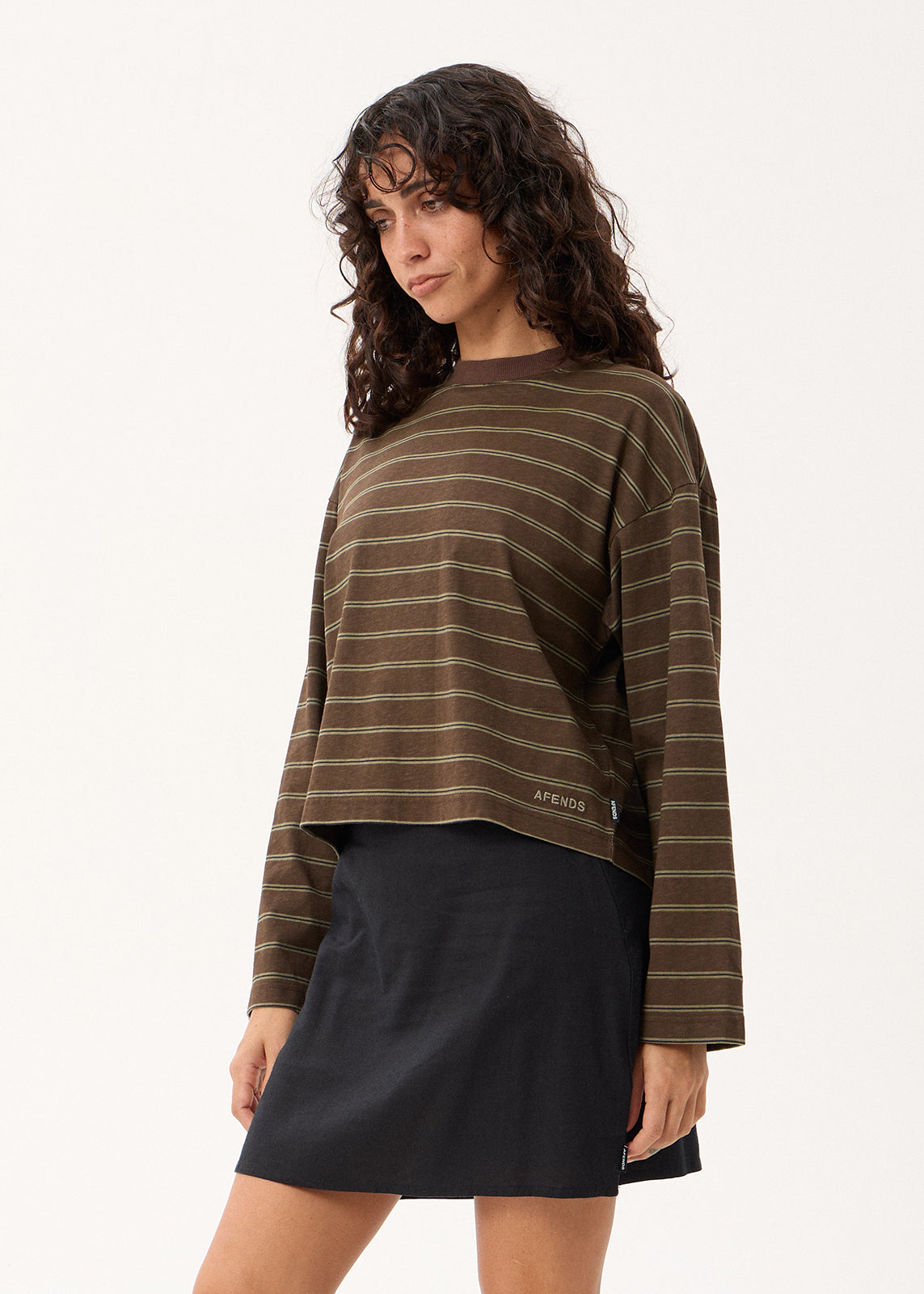 AFENDS Womens Altitude - Long Sleeve Tee - Coffee Stripe