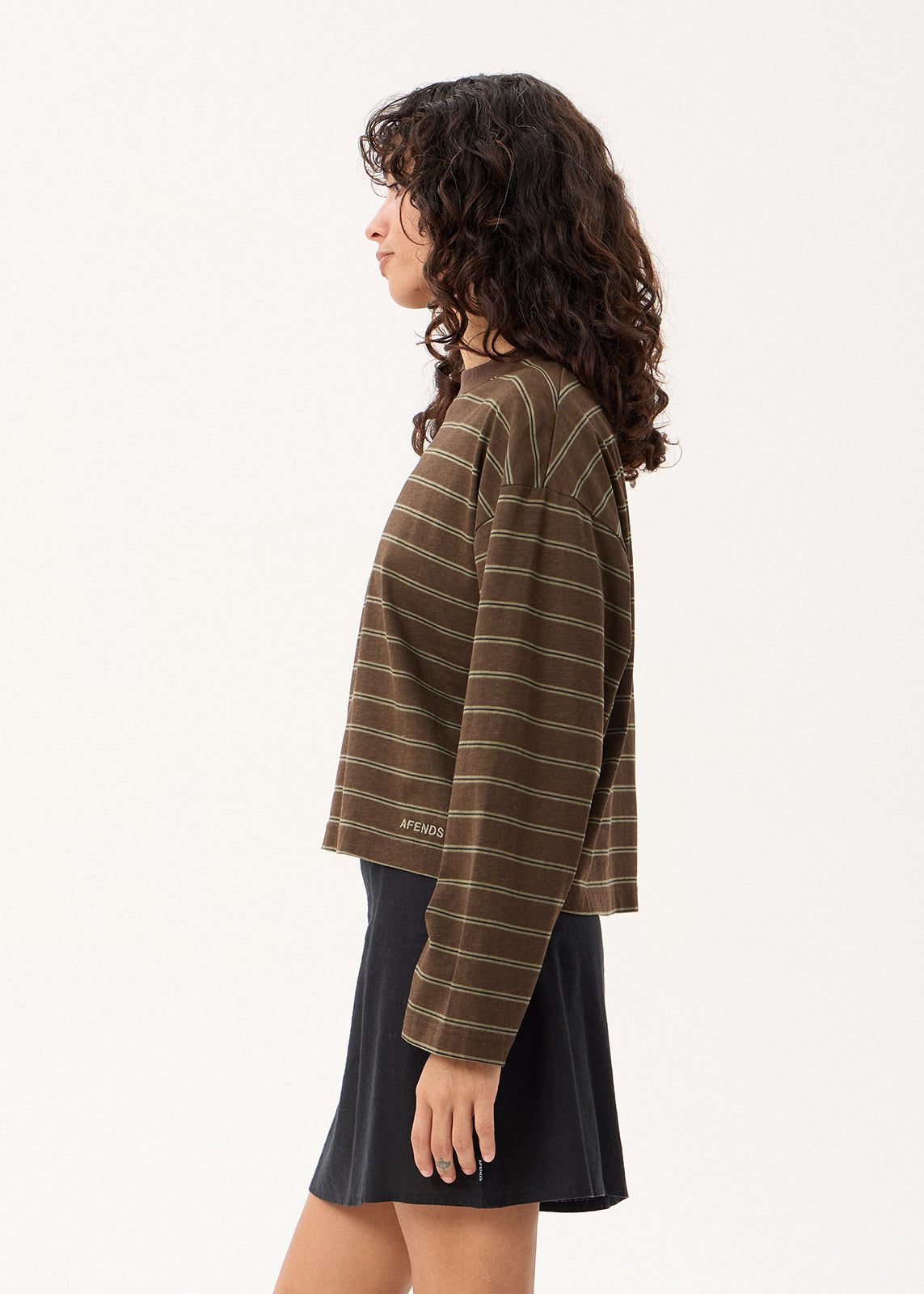 AFENDS Womens Altitude - Long Sleeve Tee - Coffee Stripe