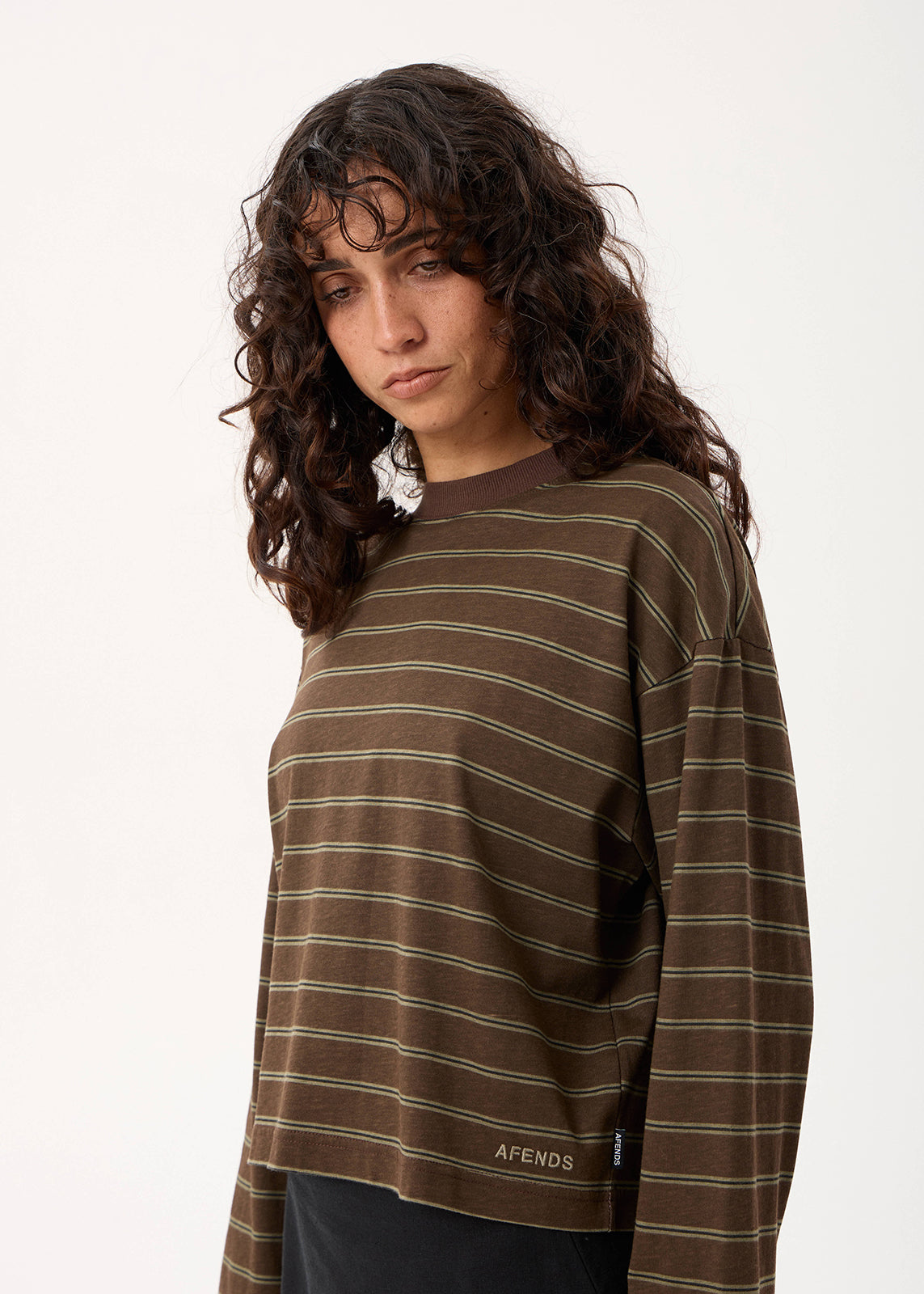 AFENDS Womens Altitude - Long Sleeve Tee - Coffee Stripe
