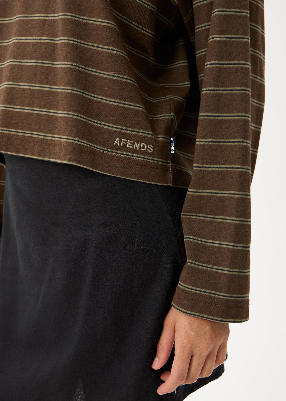 AFENDS Womens Altitude - Long Sleeve Tee - Coffee Stripe