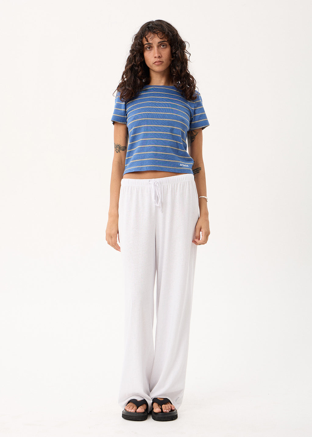 AFENDS Womens Altitude - Baby Tee - Slate Blue Stripe