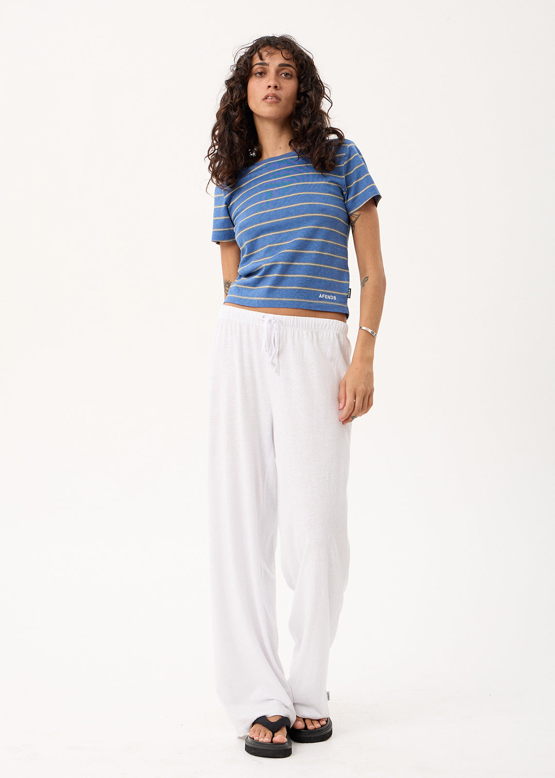 AFENDS Womens Altitude - Baby Tee - Slate Blue Stripe