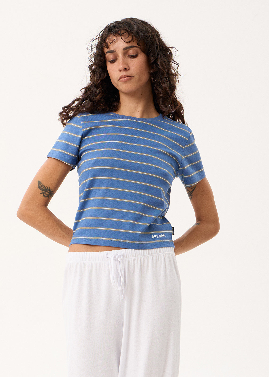 AFENDS Womens Altitude - Baby Tee - Slate Blue Stripe