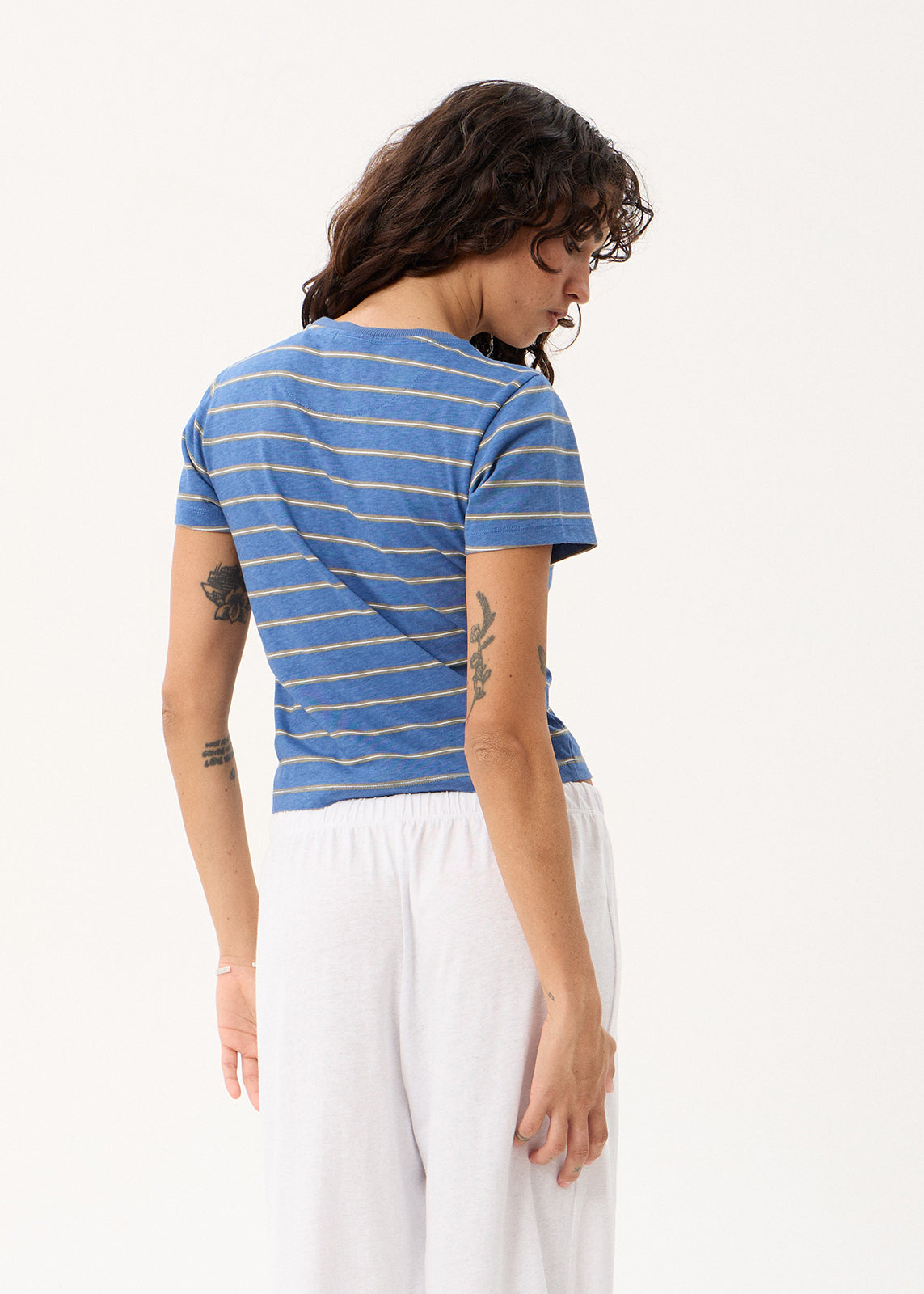 AFENDS Womens Altitude - Baby Tee - Slate Blue Stripe