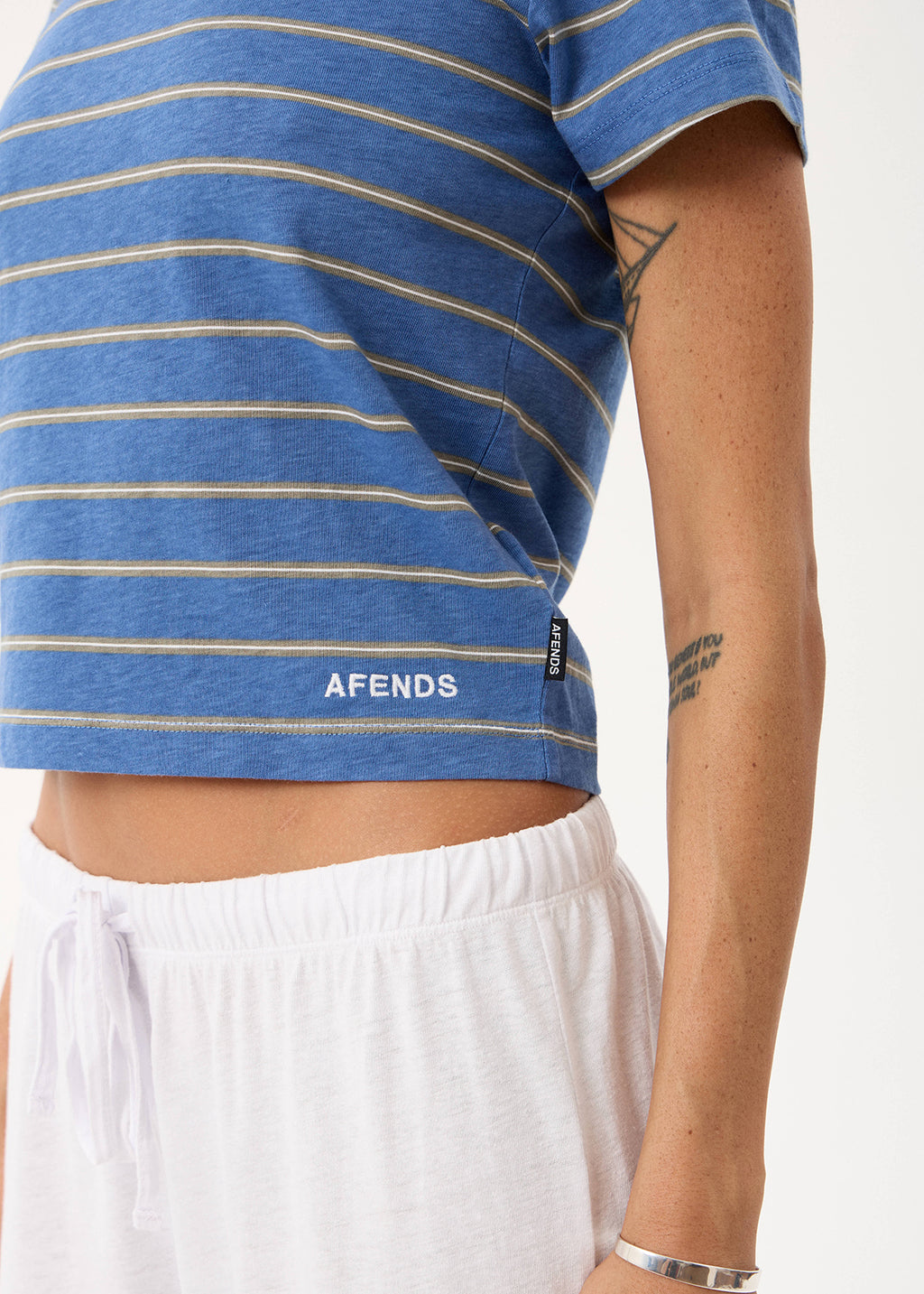 AFENDS Womens Altitude - Baby Tee - Slate Blue Stripe