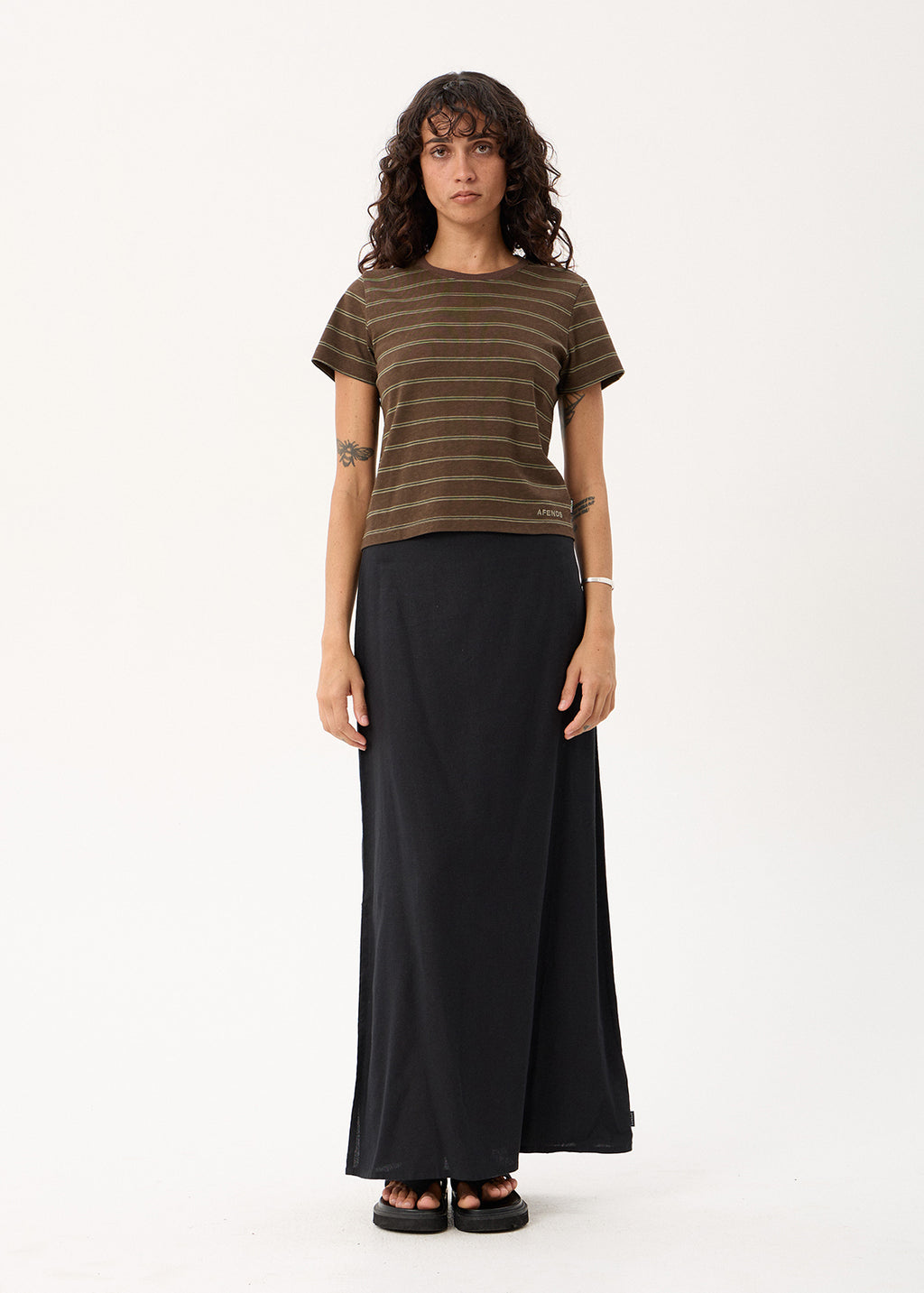 AFENDS Womens Altitude - Baby Tee - Coffee Stripe