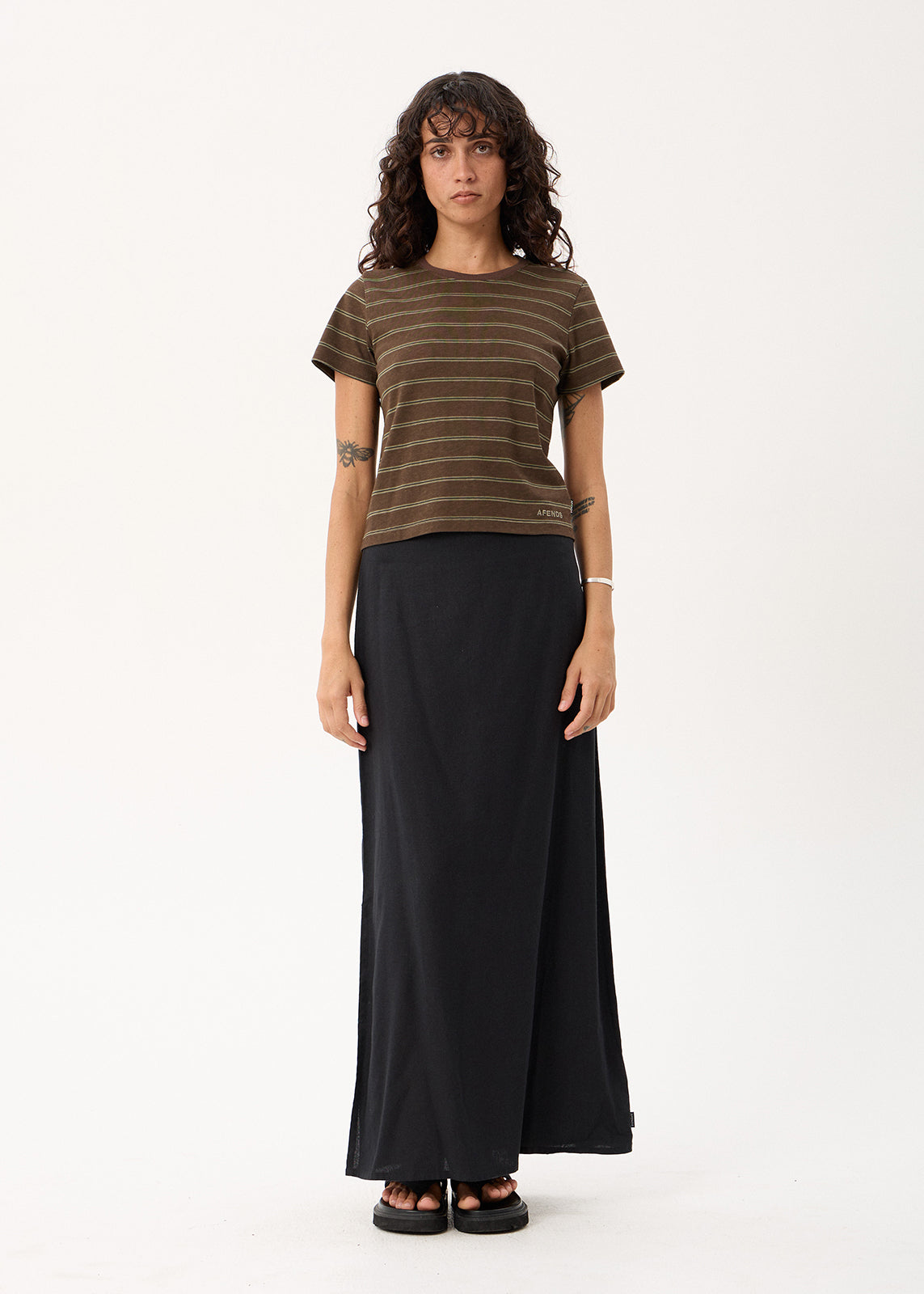 AFENDS Womens Altitude - Baby Tee - Coffee Stripe