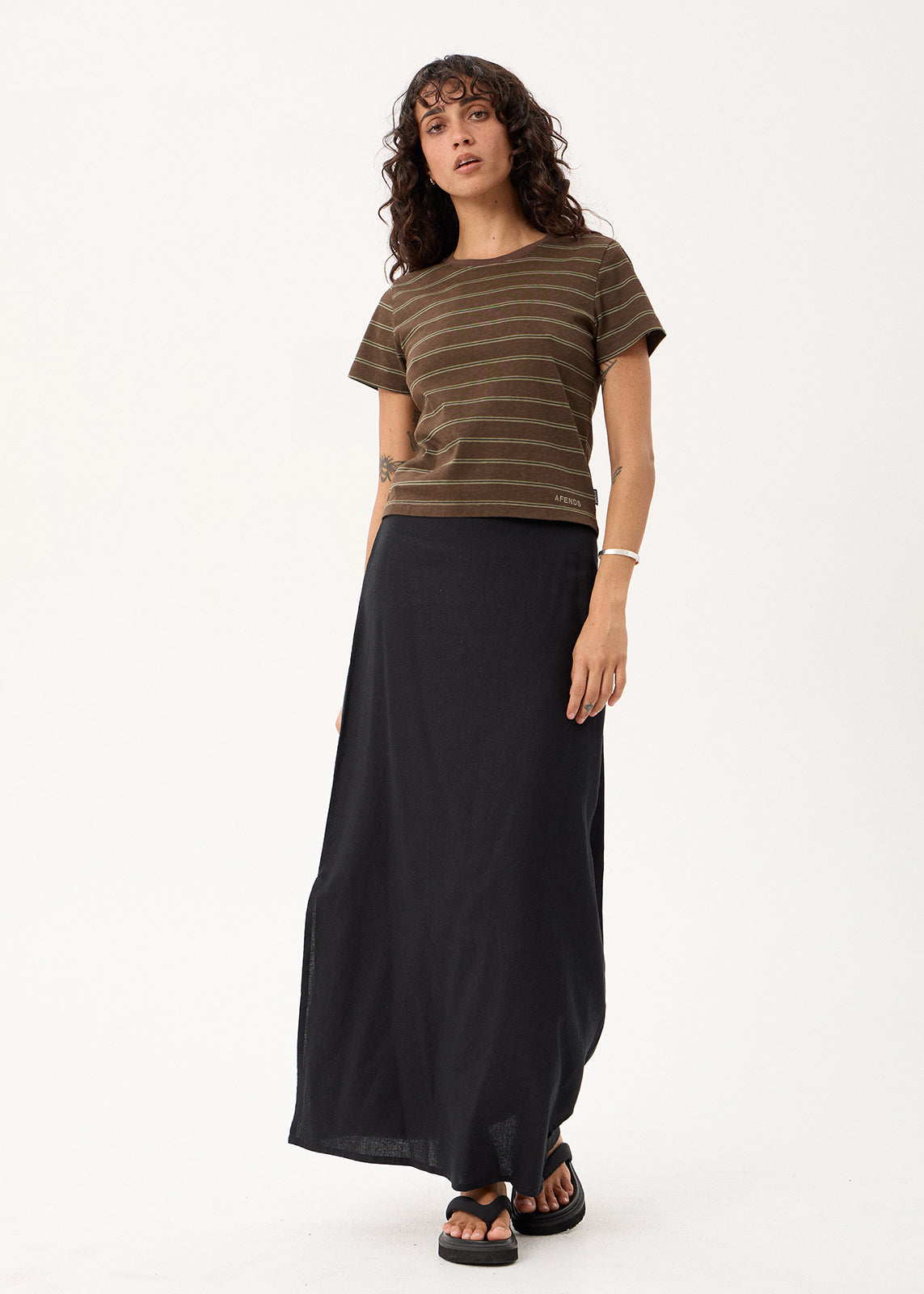 AFENDS Womens Altitude - Baby Tee - Coffee Stripe