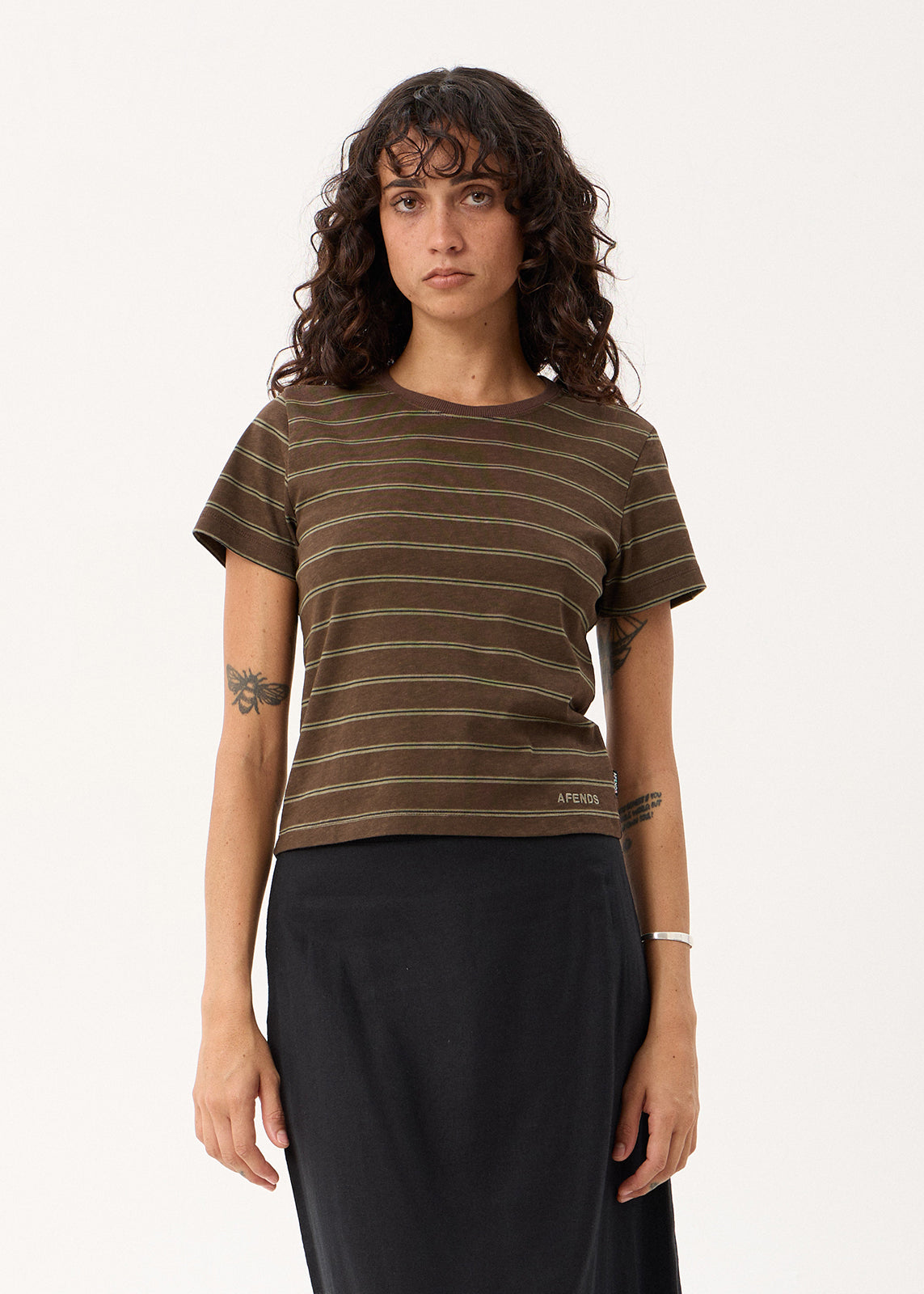 AFENDS Womens Altitude - Baby Tee - Coffee Stripe