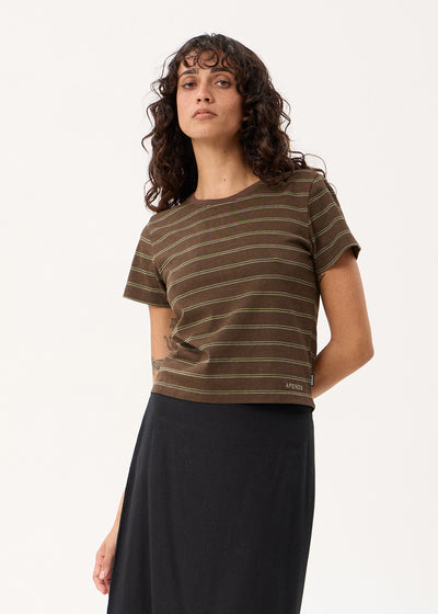 AFENDS Womens Altitude - Baby Tee - Coffee Stripe