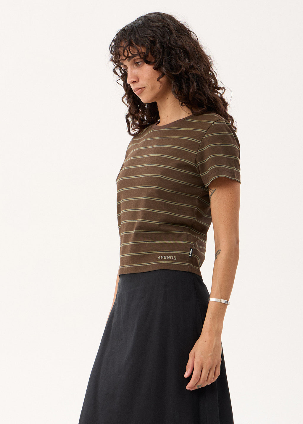 AFENDS Womens Altitude - Baby Tee - Coffee Stripe