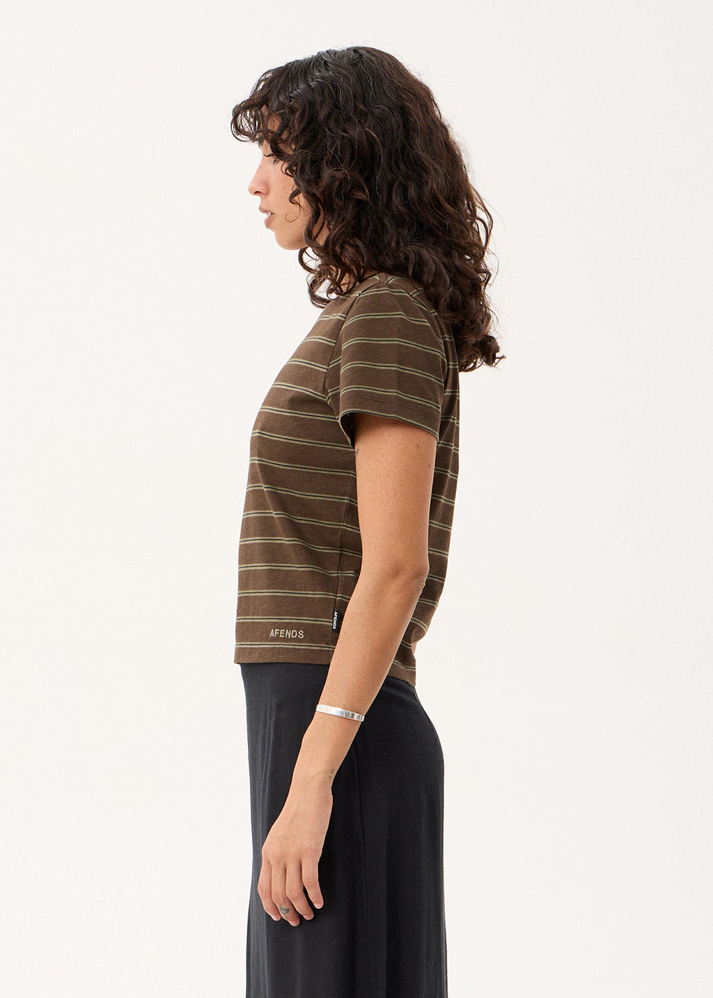 AFENDS Womens Altitude - Baby Tee - Coffee Stripe