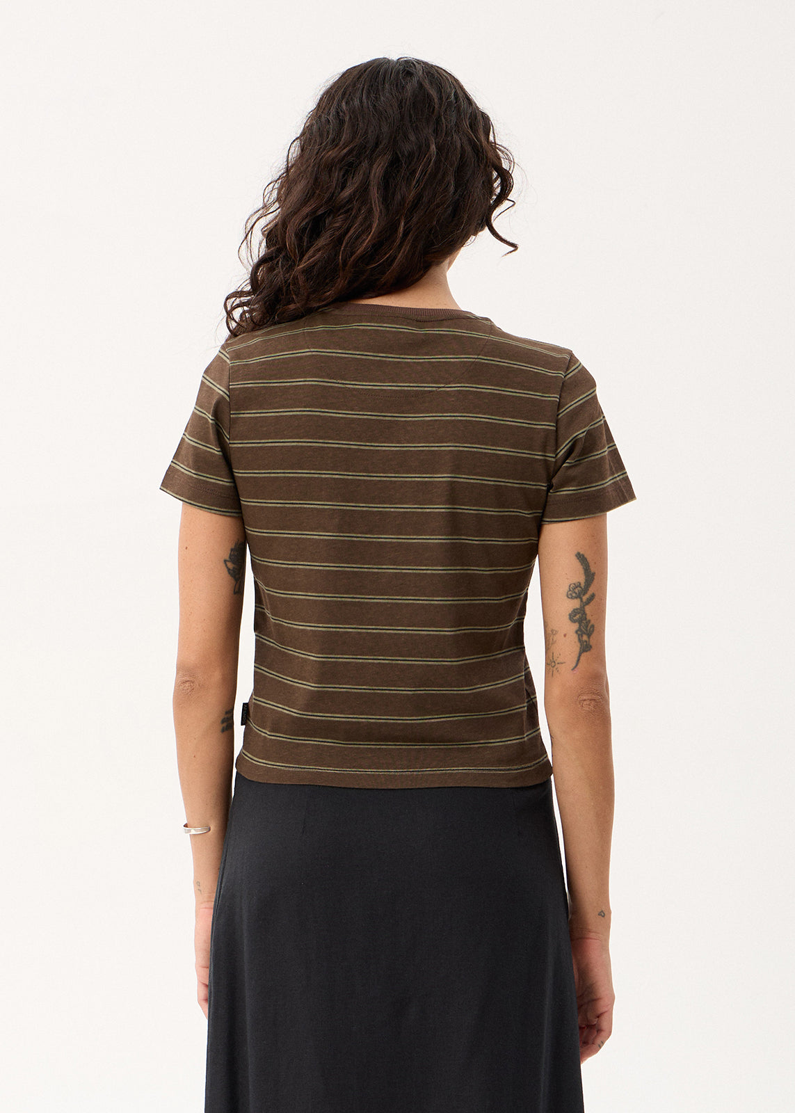 AFENDS Womens Altitude - Baby Tee - Coffee Stripe