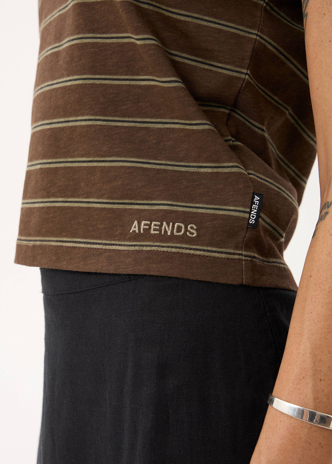 AFENDS Womens Altitude - Baby Tee - Coffee Stripe