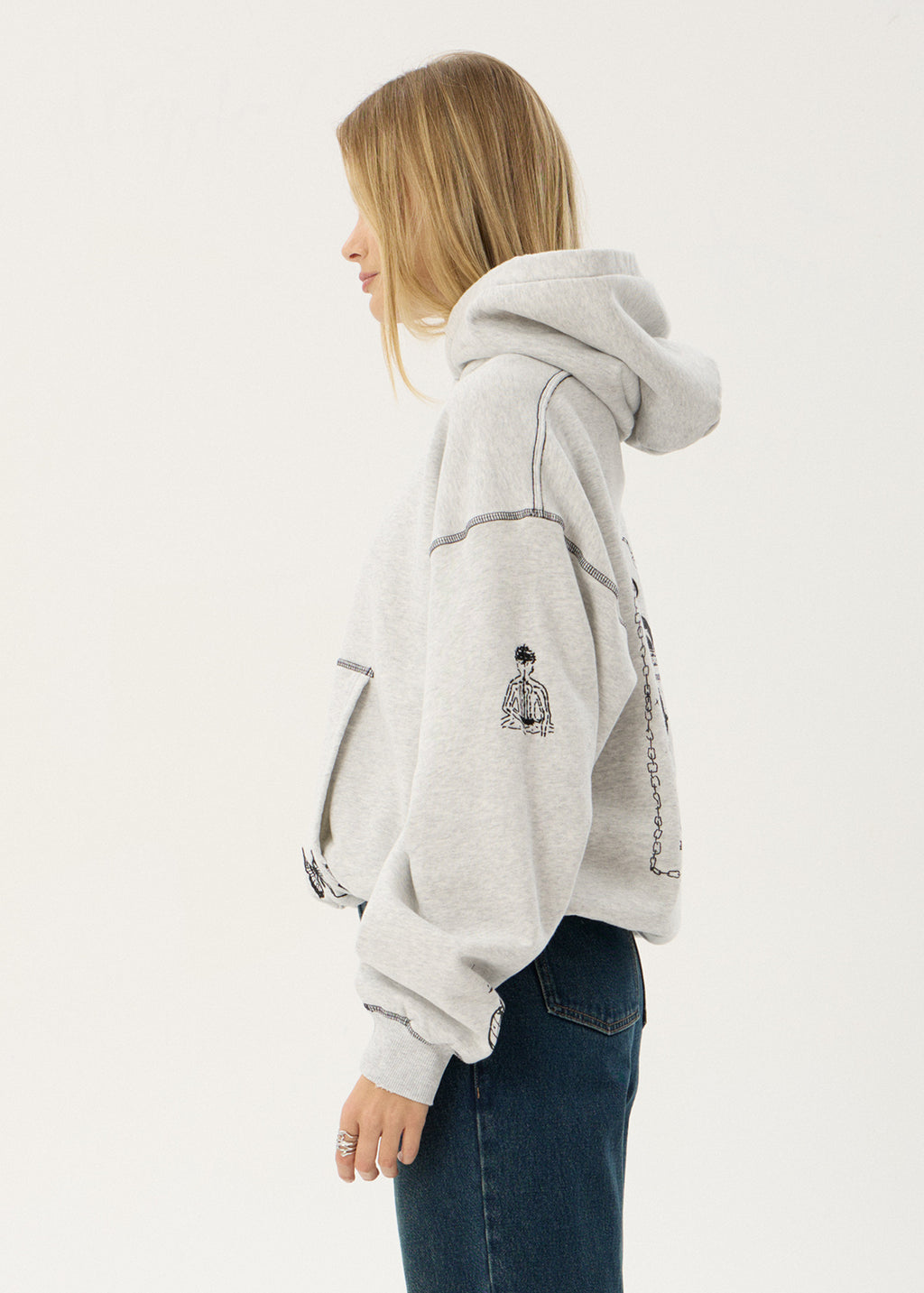 AFENDS Mens Spiritual - Distressed Boxy Hood - Grey Marle