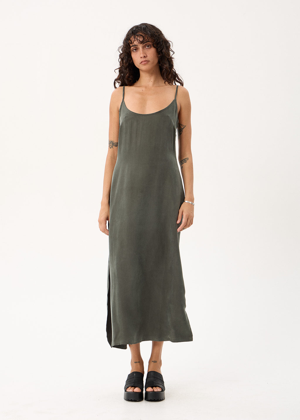 AFENDS Womens Valley - Cupro Midi Dress - Pine