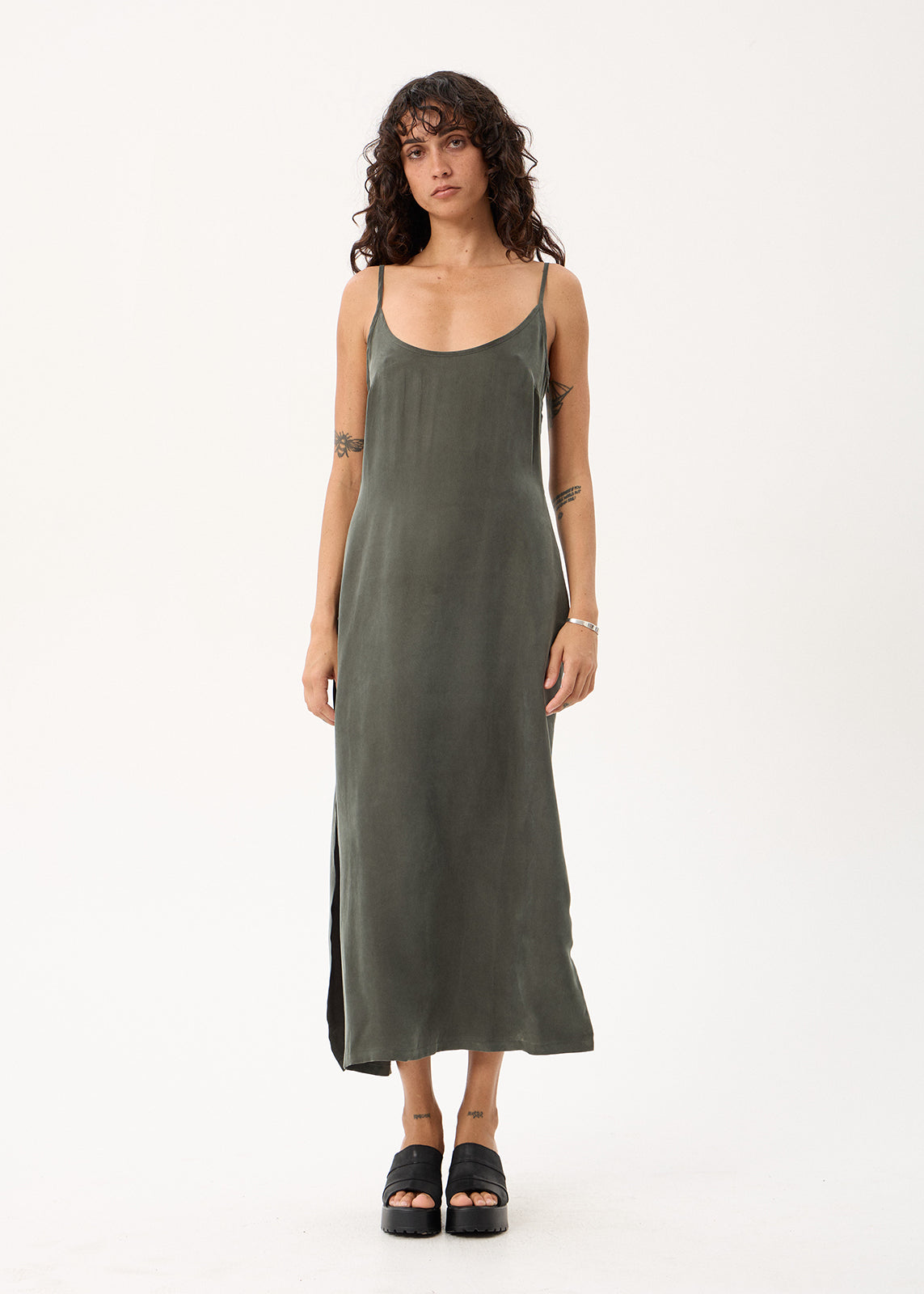 AFENDS Womens Valley - Cupro Midi Dress - Pine