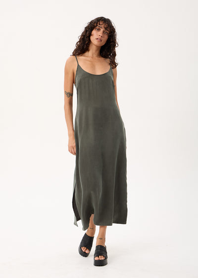 AFENDS Womens Valley - Cupro Midi Dress - Pine