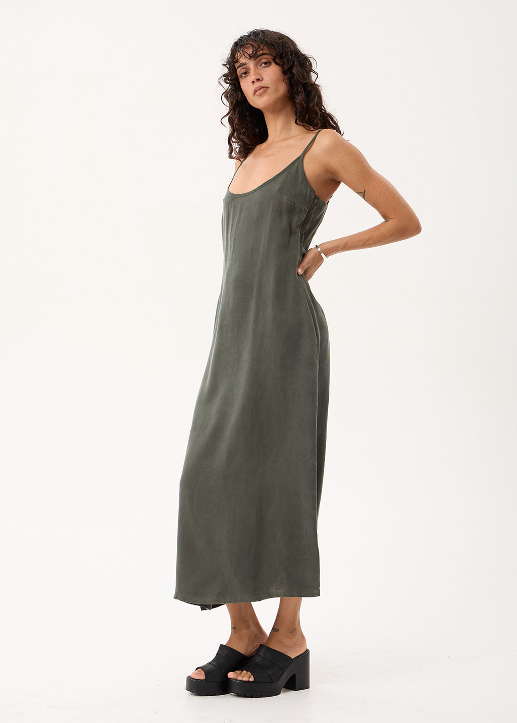 AFENDS Womens Valley - Cupro Midi Dress - Pine