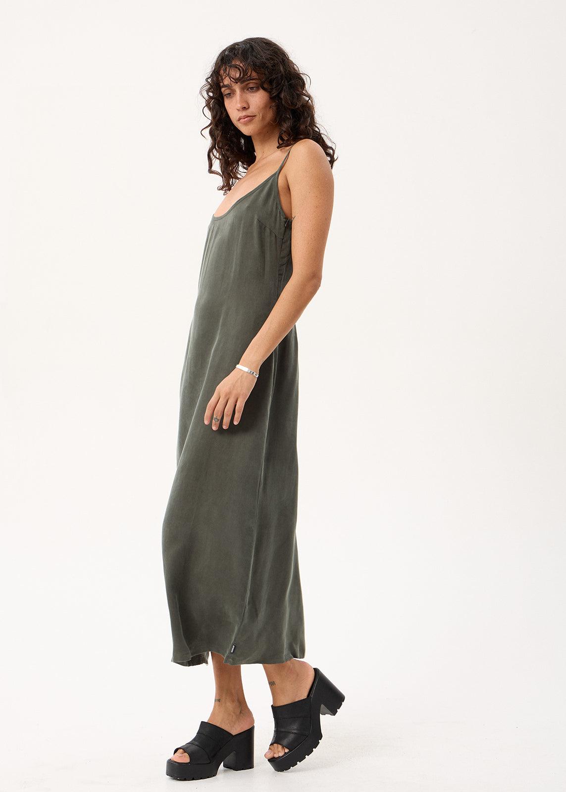 AFENDS Womens Valley - Cupro Midi Dress - Pine