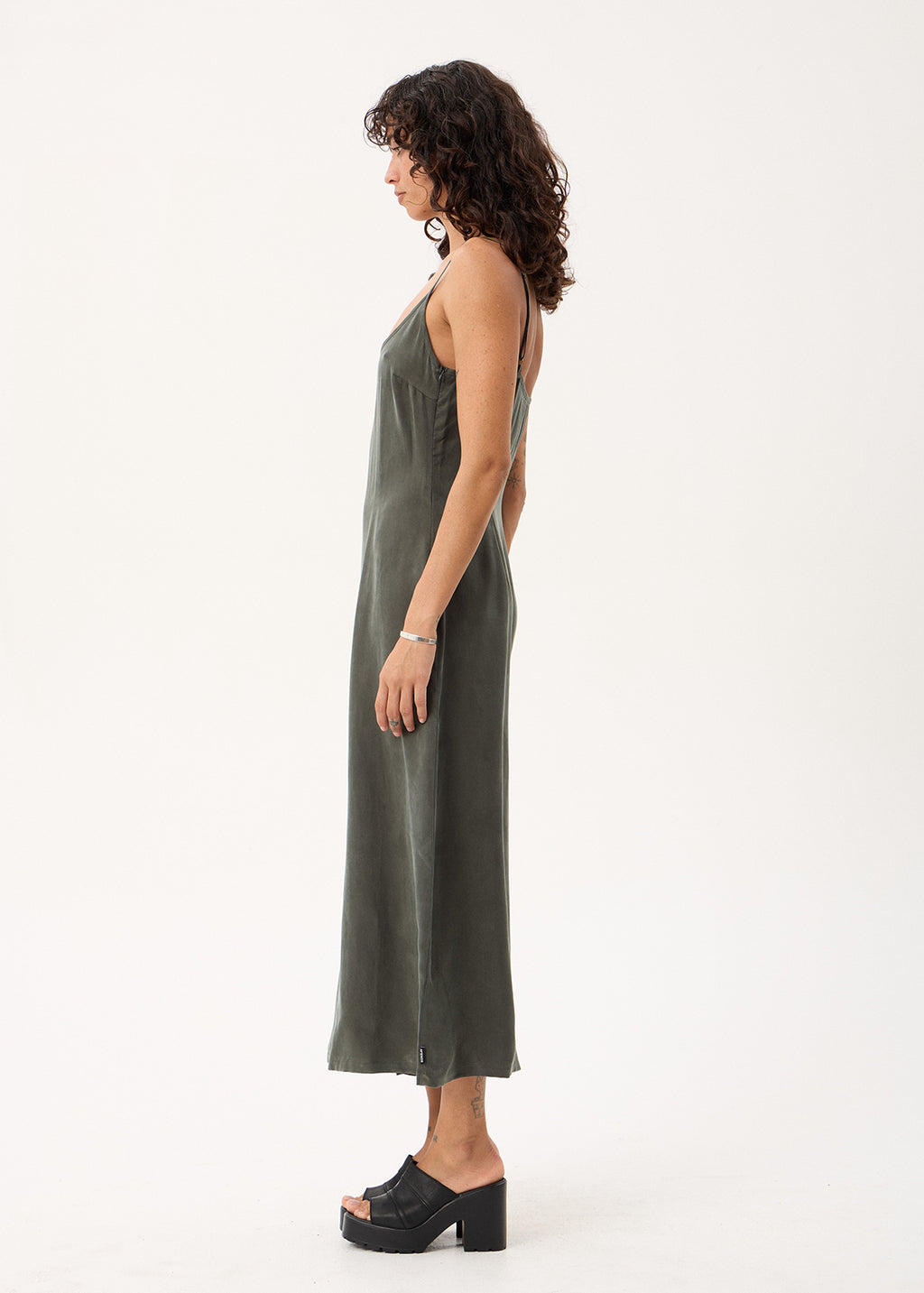 AFENDS Womens Valley - Cupro Midi Dress - Pine