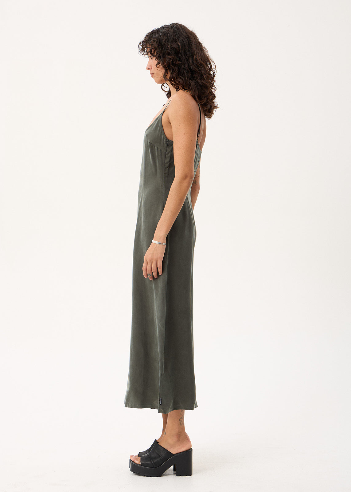 AFENDS Womens Valley - Cupro Midi Dress - Pine